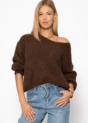 Oversized V-neck sweater - brown