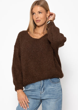 Oversized V-neck sweater - brown