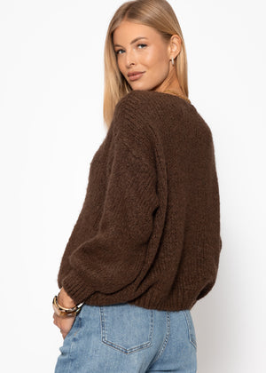 Oversized V-neck sweater - brown