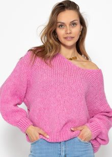 Oversized V-neck sweater - candy pink
