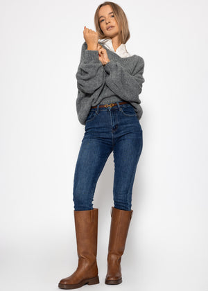 Oversize Pullover mit V-Ausschnitt - dunkelgrau