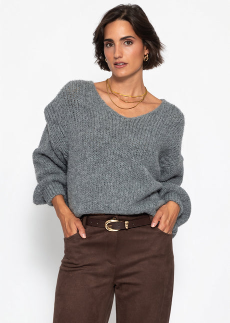 Oversize Pullover mit V-Ausschnitt - dunkelgrau