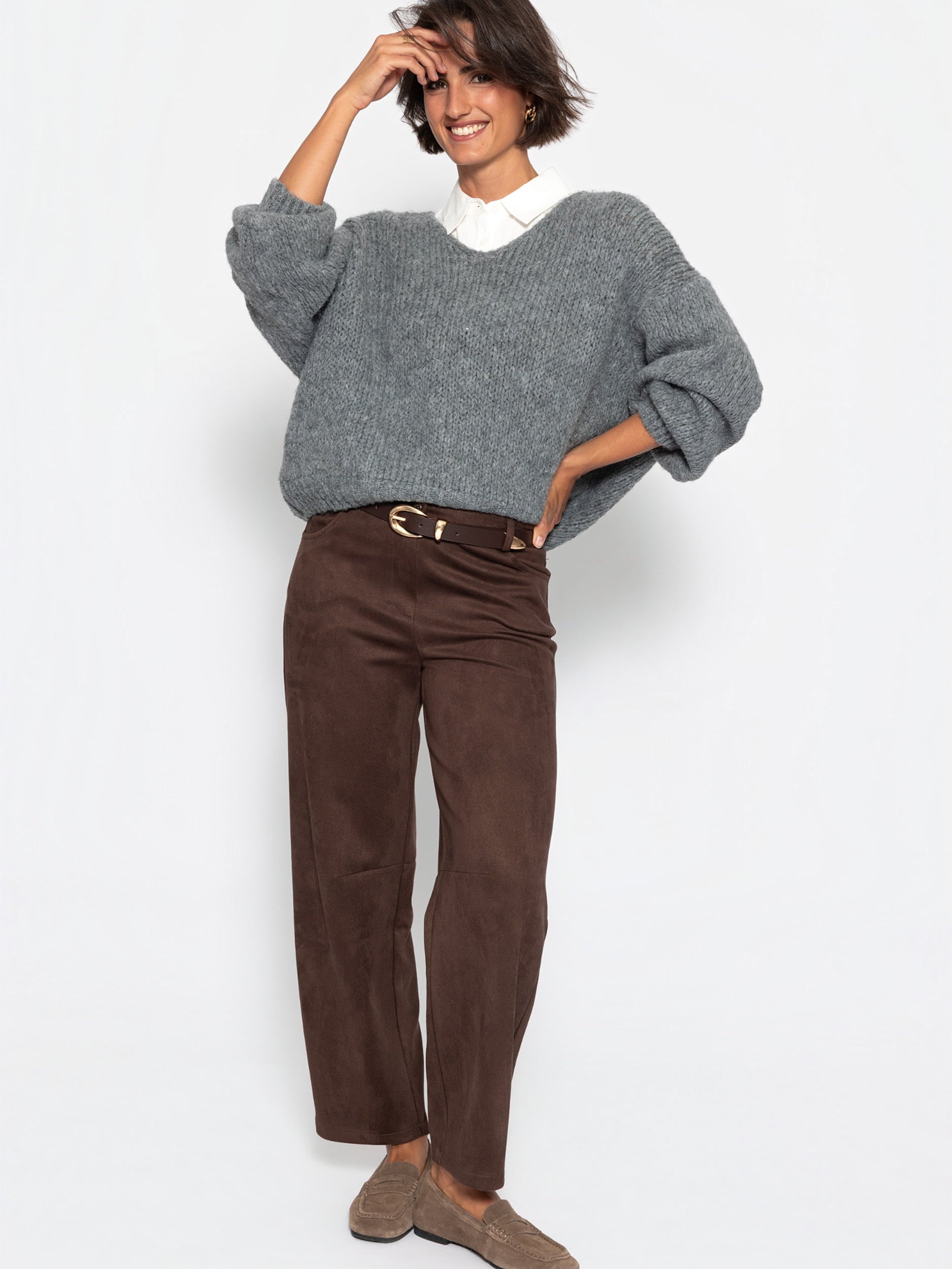 Oversize Pullover mit V-Ausschnitt - dunkelgrau