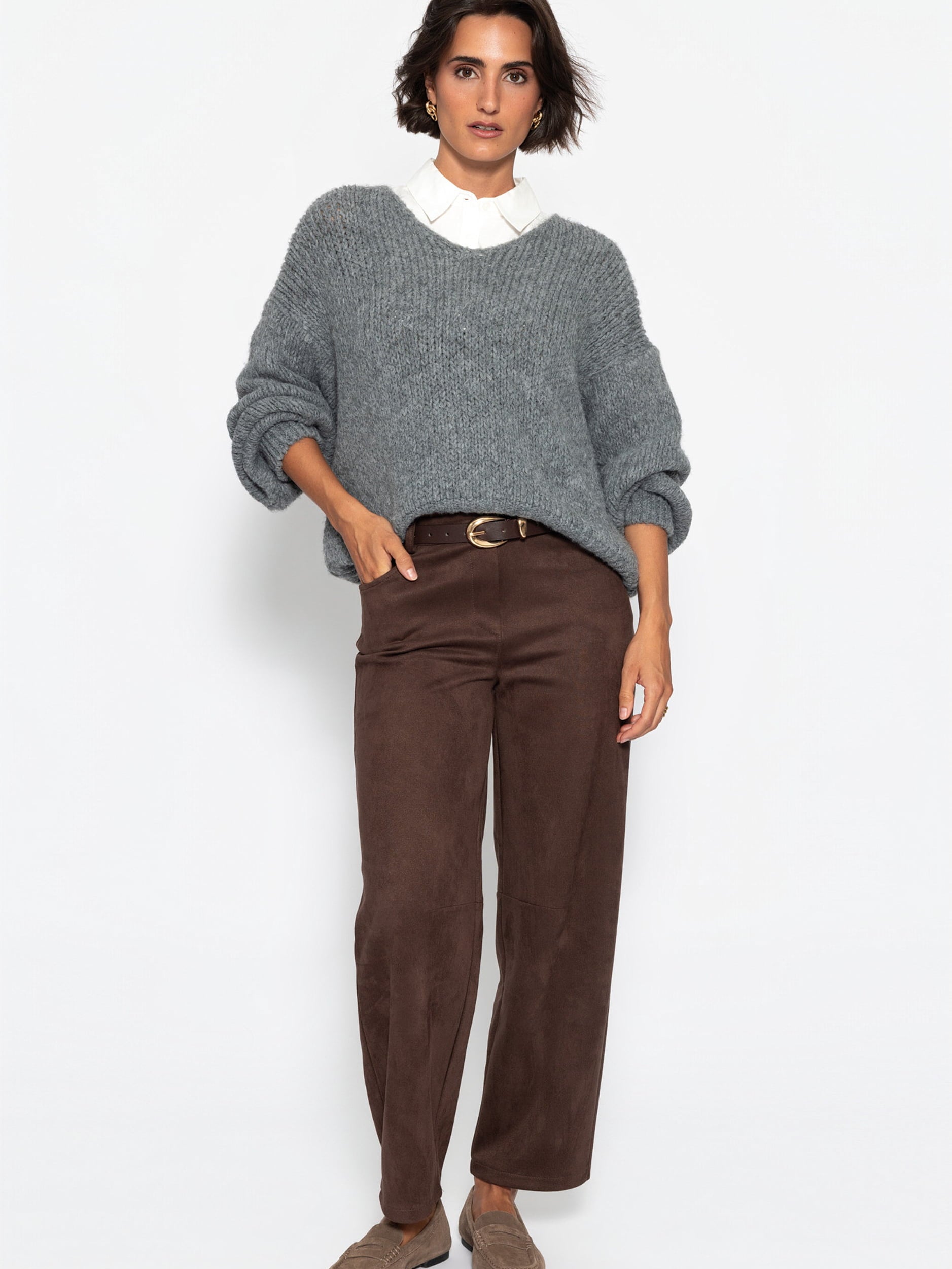 Oversize Pullover mit V-Ausschnitt - dunkelgrau