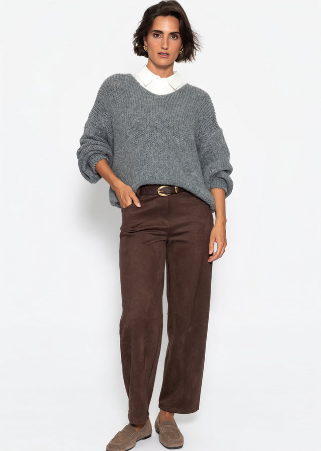 Oversize Pullover mit V-Ausschnitt - dunkelgrau