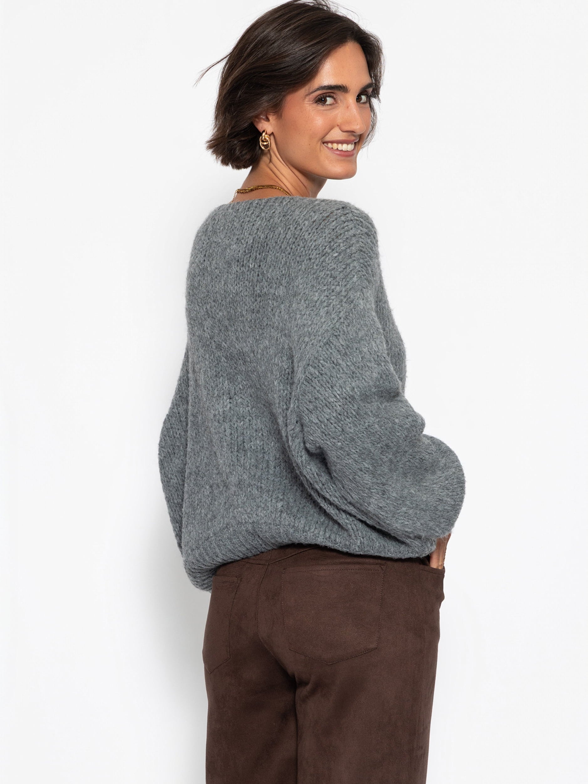 Oversize Pullover mit V-Ausschnitt - dunkelgrau