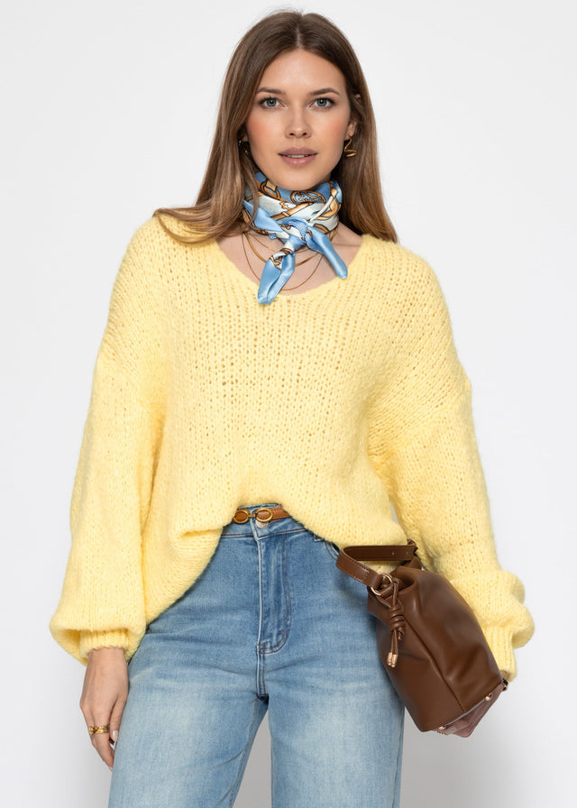 Oversize Pullover mit V-Ausschnitt - gelb