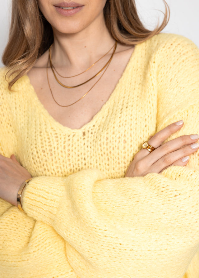 Oversize Pullover mit V-Ausschnitt - gelb