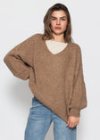 Oversize Pullover mit V-Ausschnitt - hellbraun