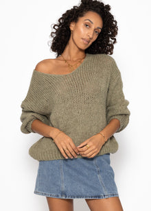 Oversized V-neck sweater - khaki