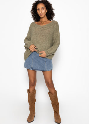 Oversized V-neck sweater - khaki
