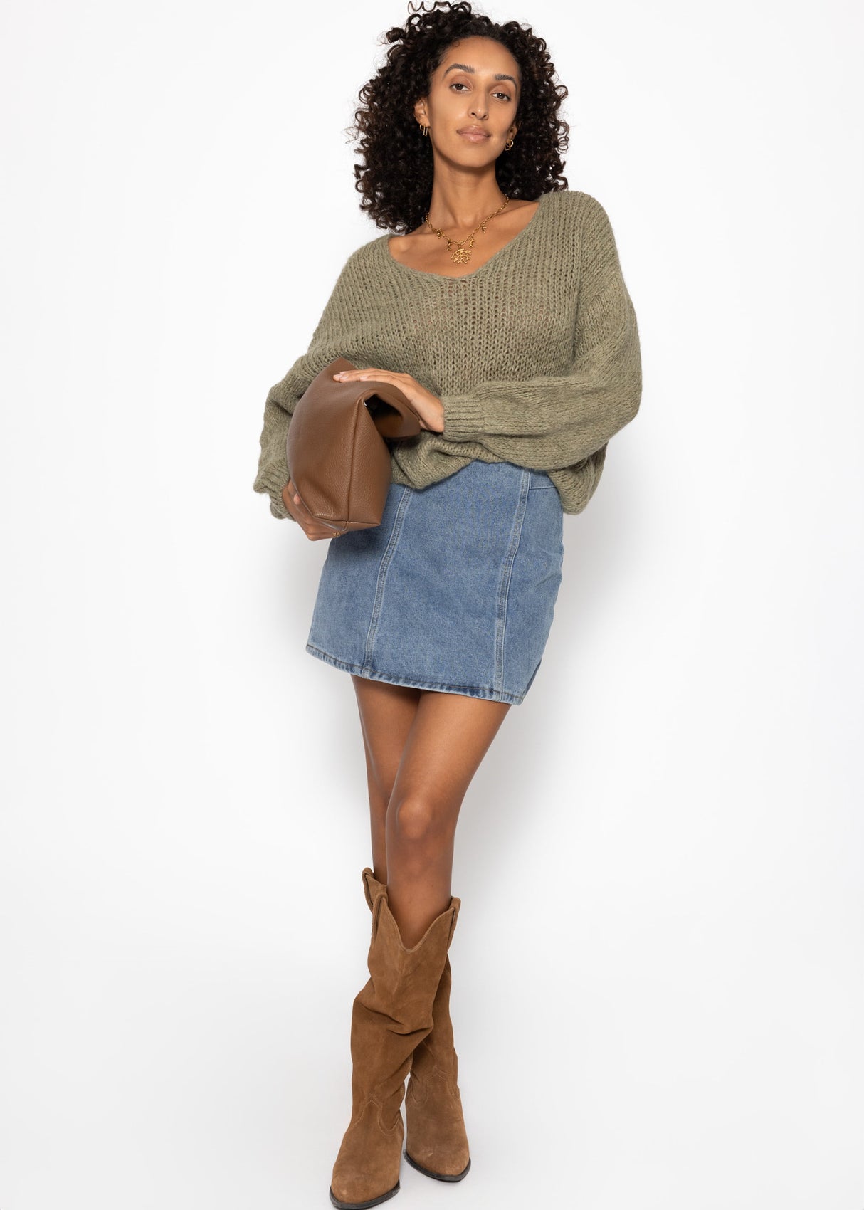 Oversized V-neck sweater - khaki
