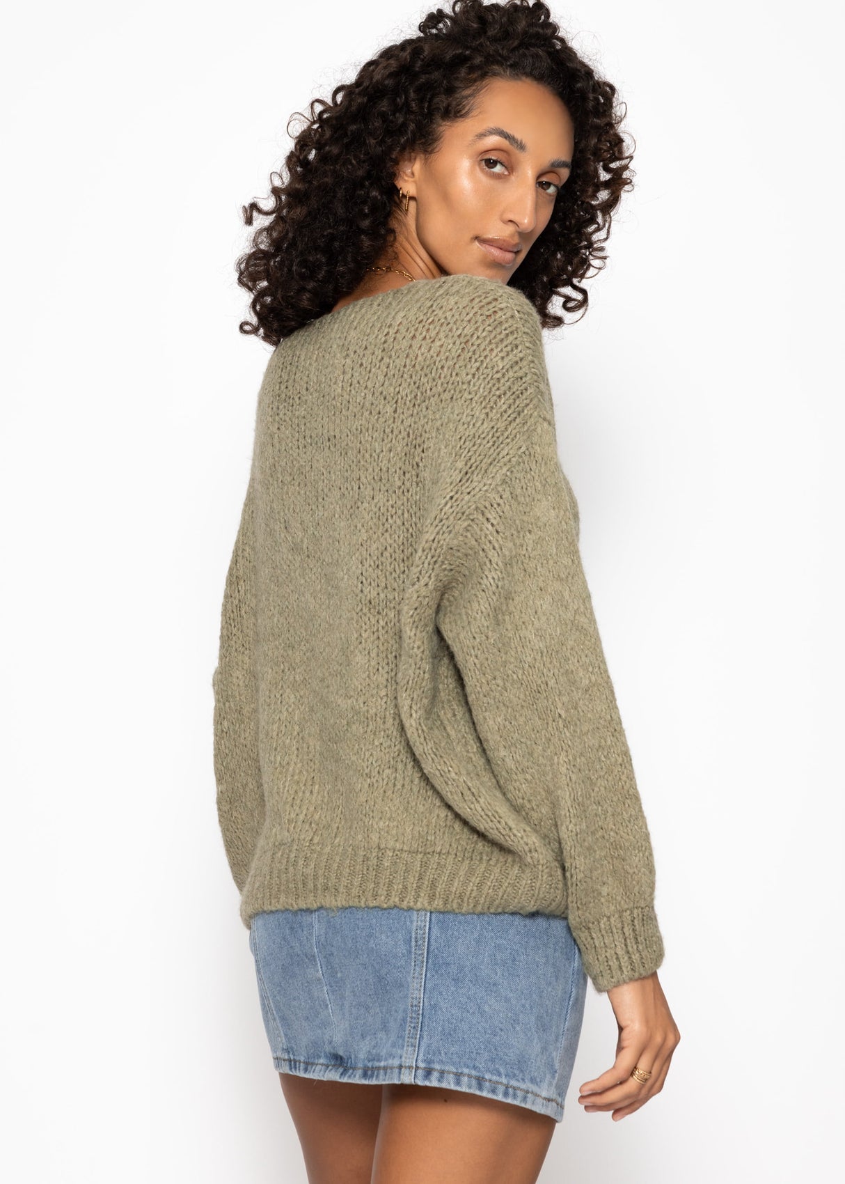 Oversized V-neck sweater - khaki