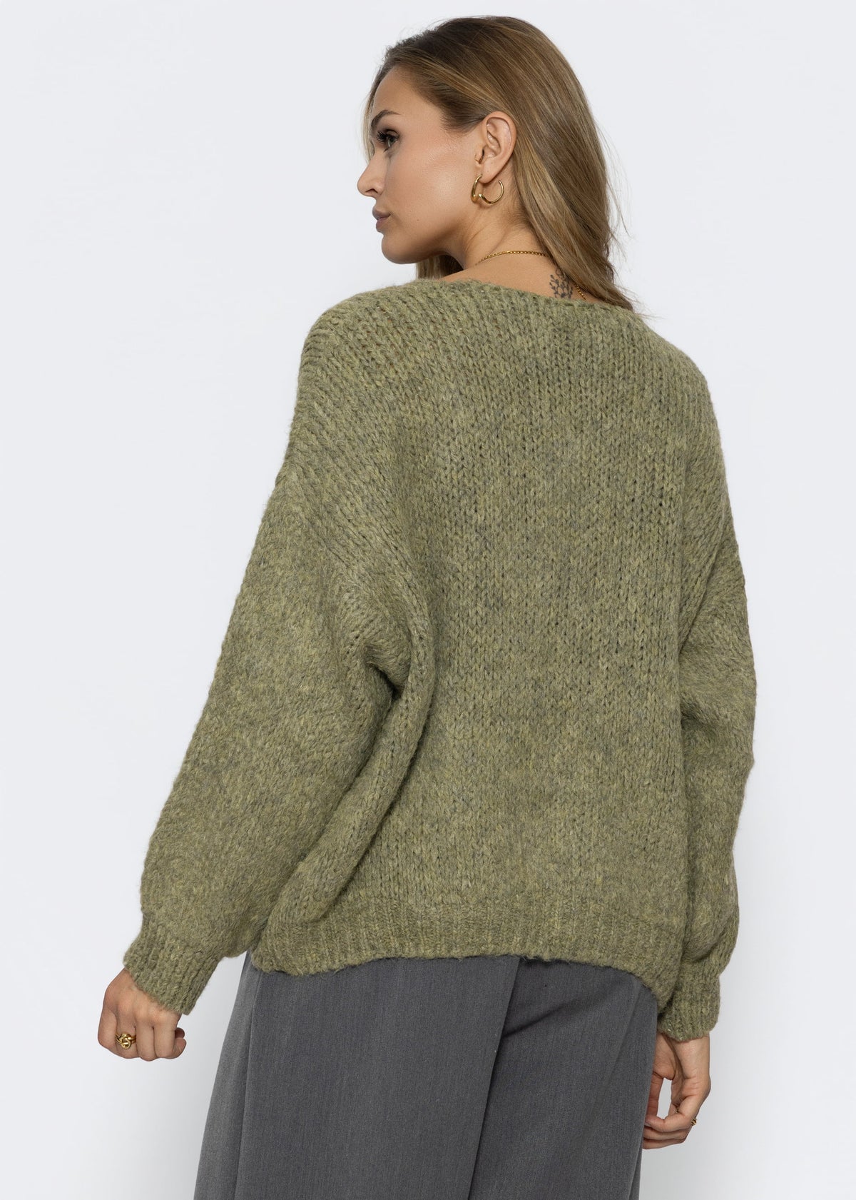Oversize Pullover mit V-Ausschnitt - khaki