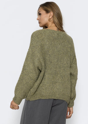 Oversize Pullover mit V-Ausschnitt - khaki