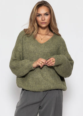 Oversize Pullover mit V-Ausschnitt - khaki