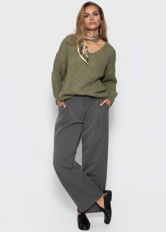 Oversize Pullover mit V-Ausschnitt - khaki
