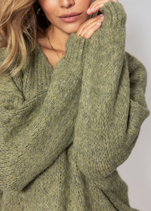 Oversize Pullover mit V-Ausschnitt - khaki
