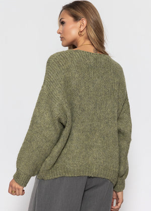 Oversize Pullover mit V-Ausschnitt - khaki