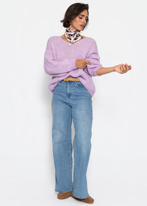 Oversize Pullover mit V-Ausschnitt  - lavendel
