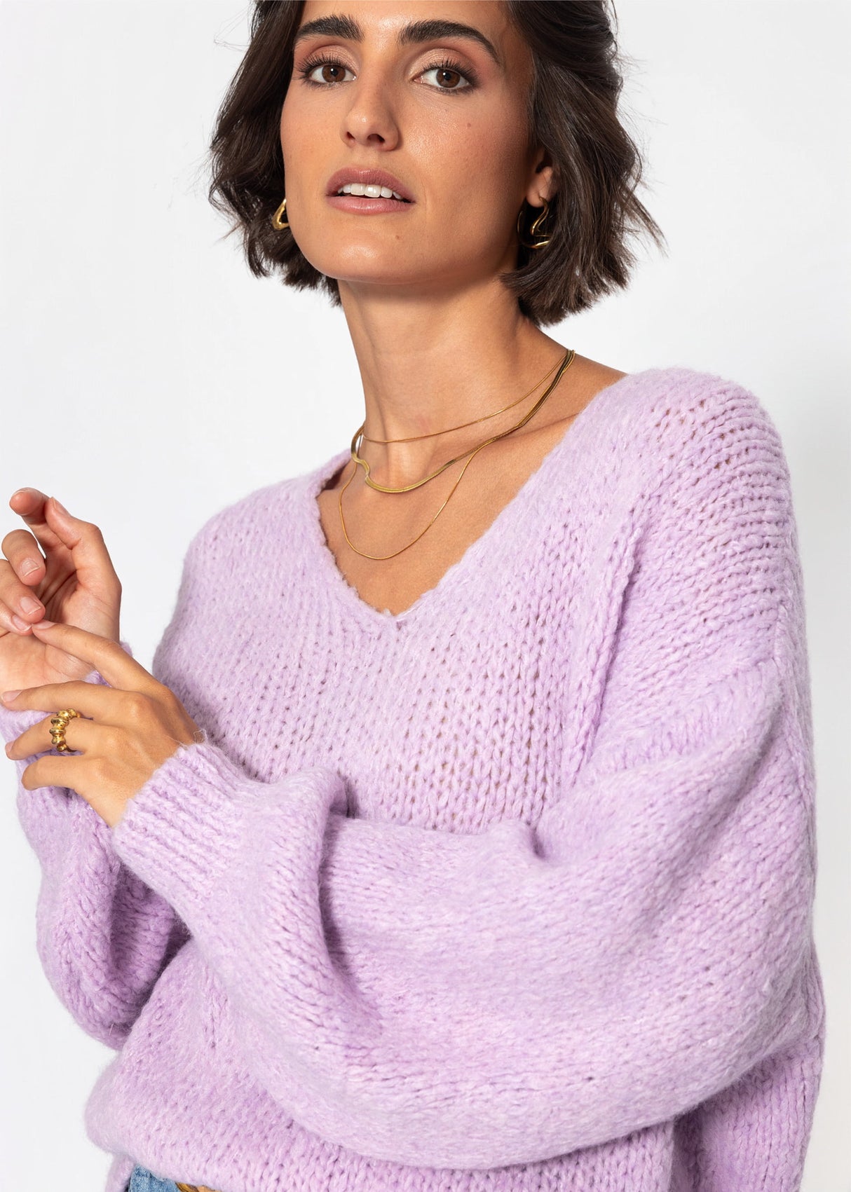 Oversize Pullover mit V-Ausschnitt  - lavendel