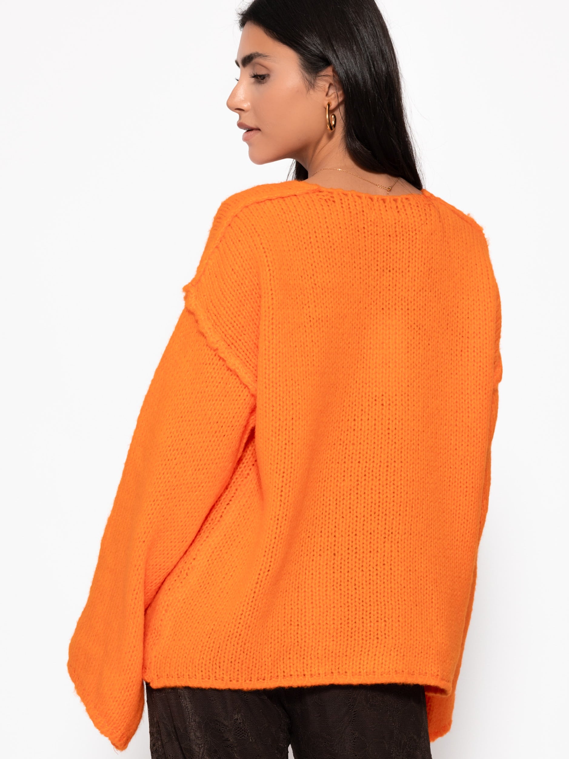 Oversize Pullover mit V-Neck und weiten Ärmeln - orange