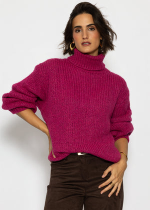 Oversize Rollkragenpullover - beere