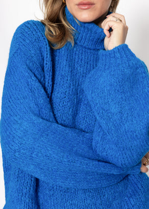 Oversize Rollkragenpullover - blau