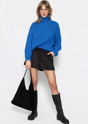 Oversize Rollkragenpullover - blau