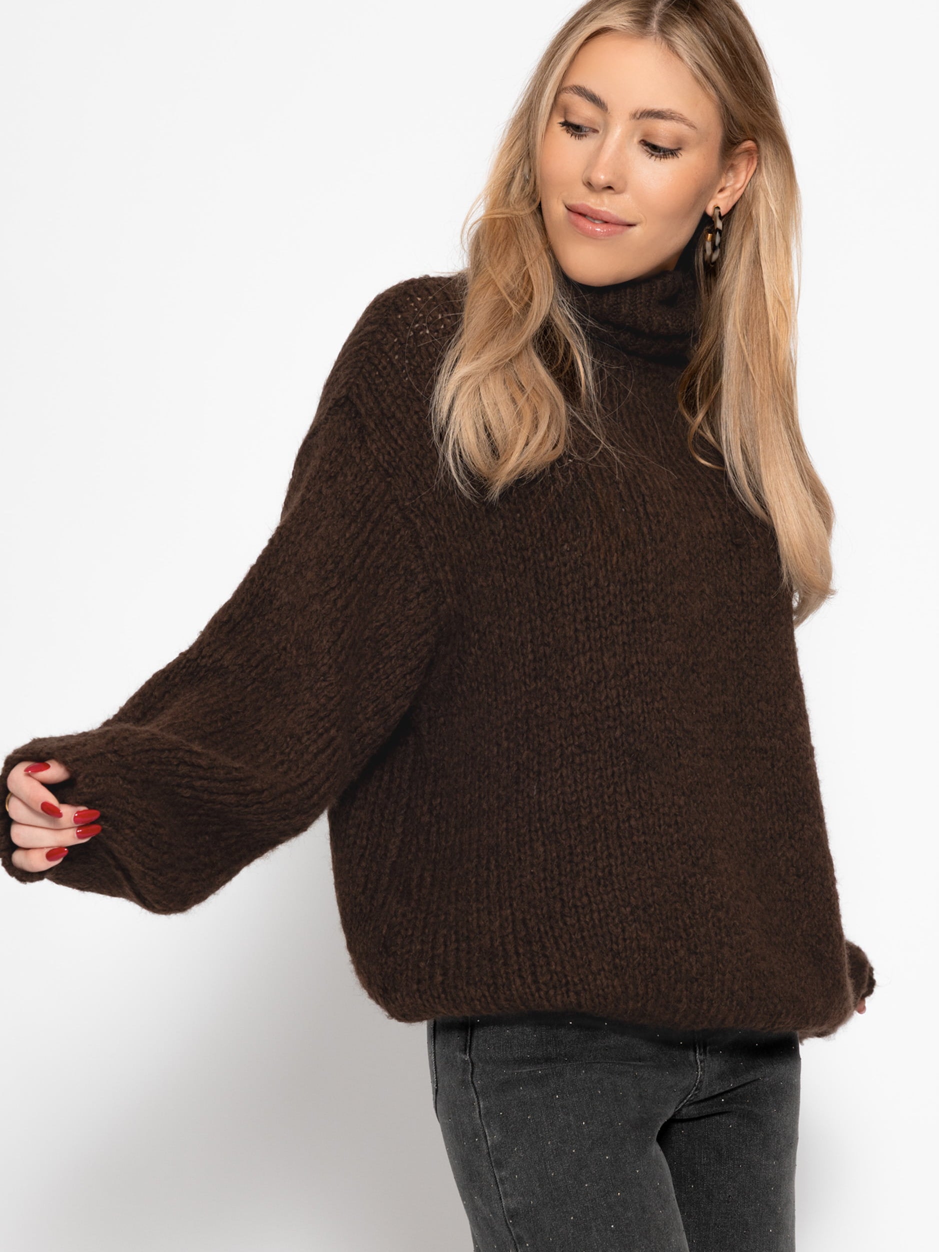 Oversize Rollkragenpullover - braun