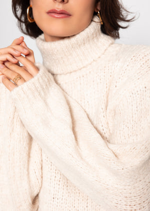 Oversized turtleneck sweater - light beige