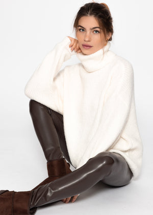 Oversize Rollkragenpullover - offwhite