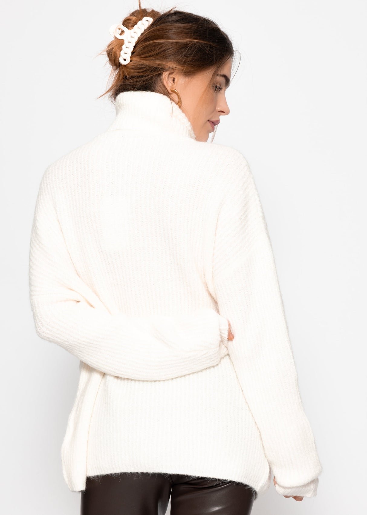 Oversize Rollkragenpullover - offwhite