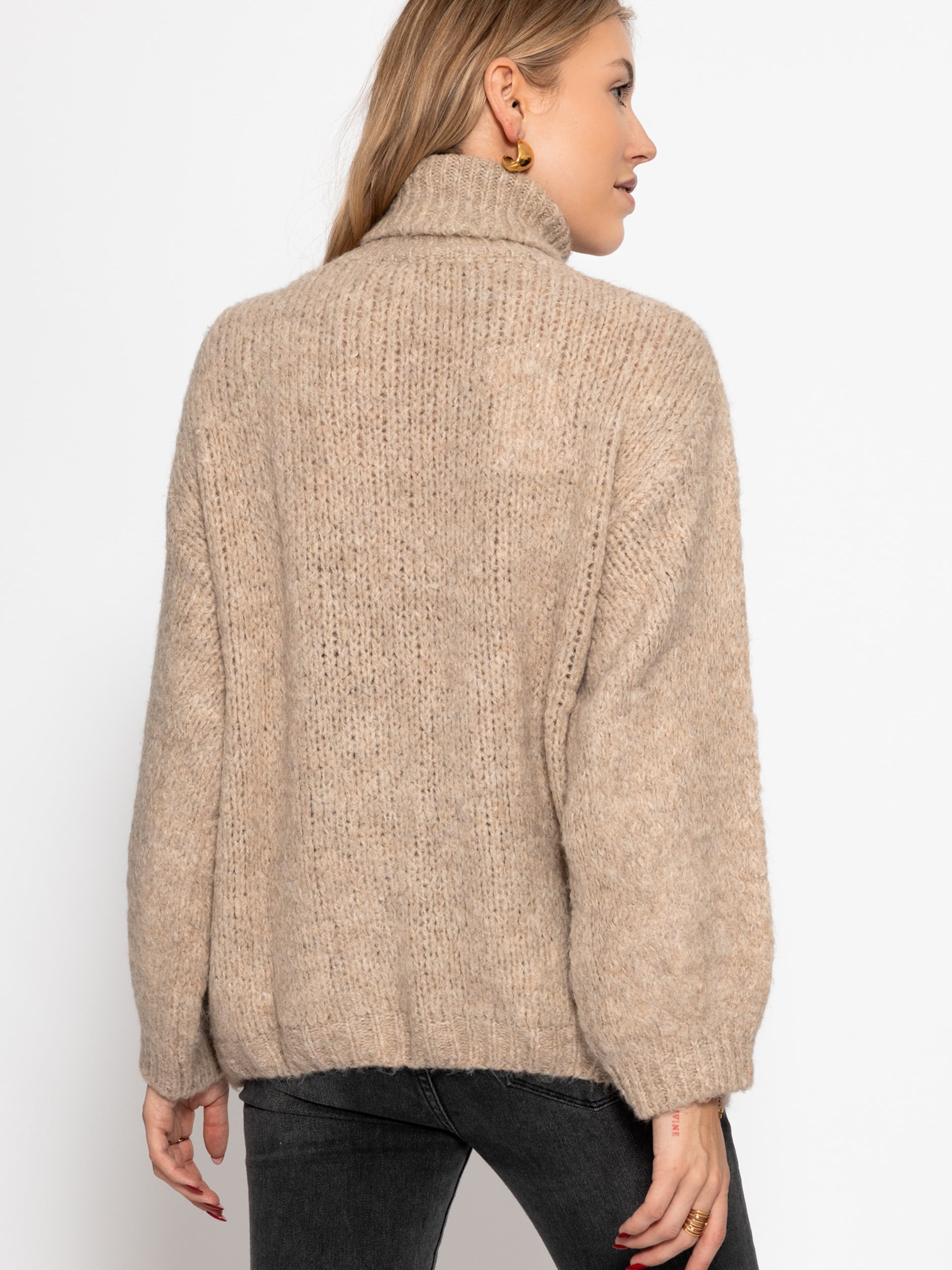 Oversize Rollkragenpullover - beige