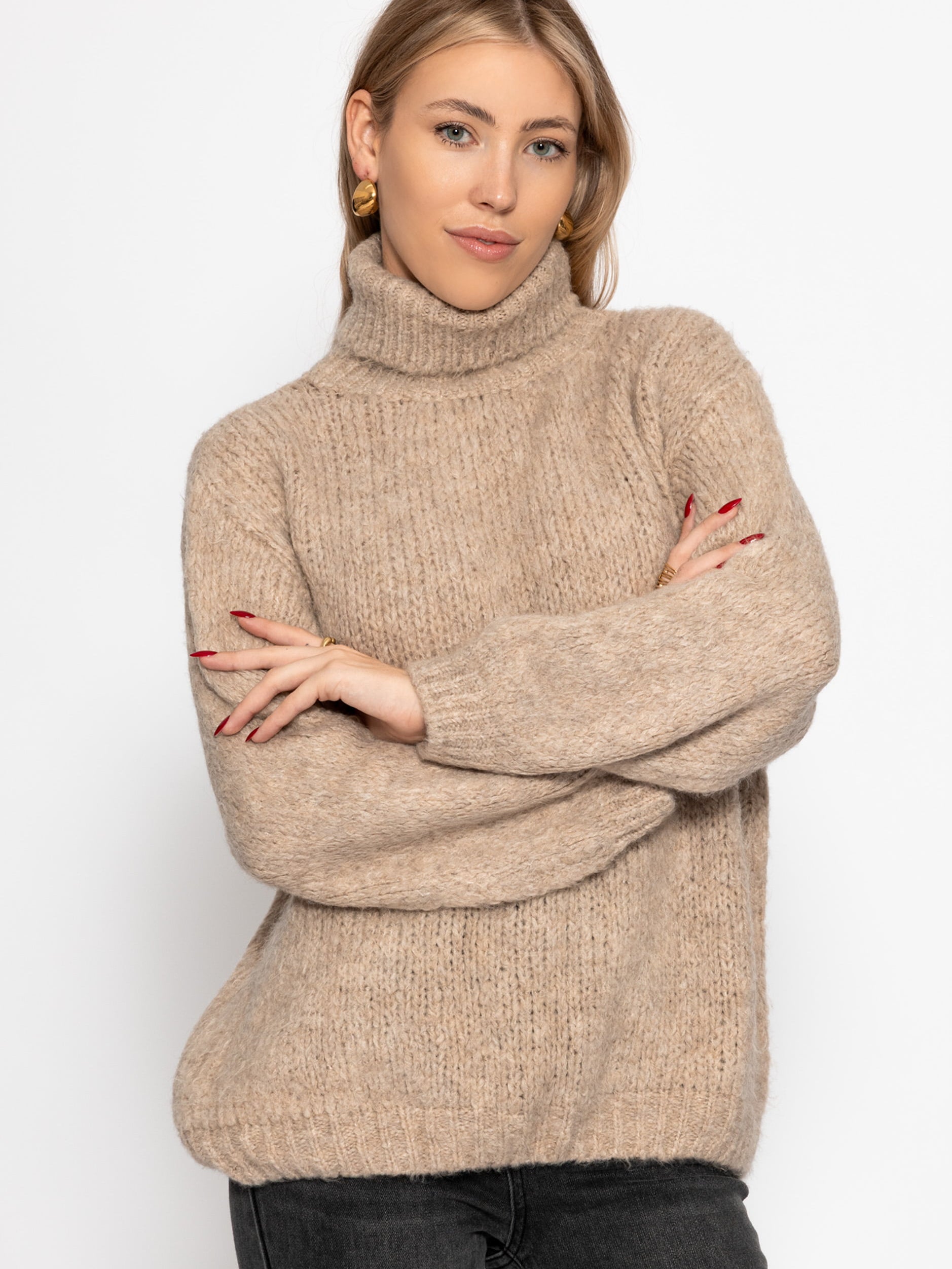 Oversize Rollkragenpullover - beige