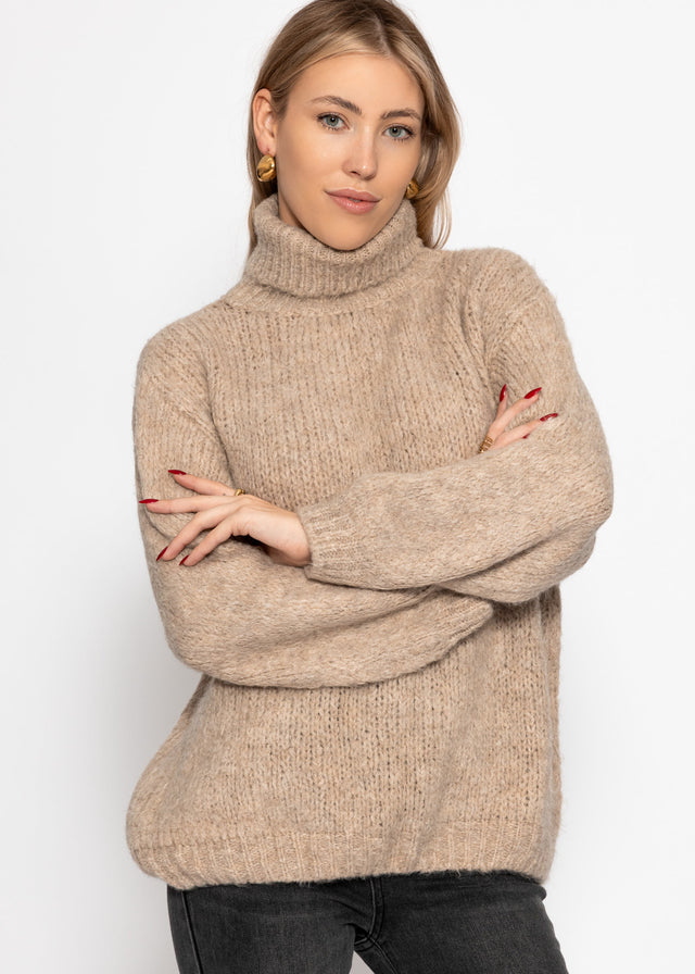 Oversize Rollkragenpullover - beige