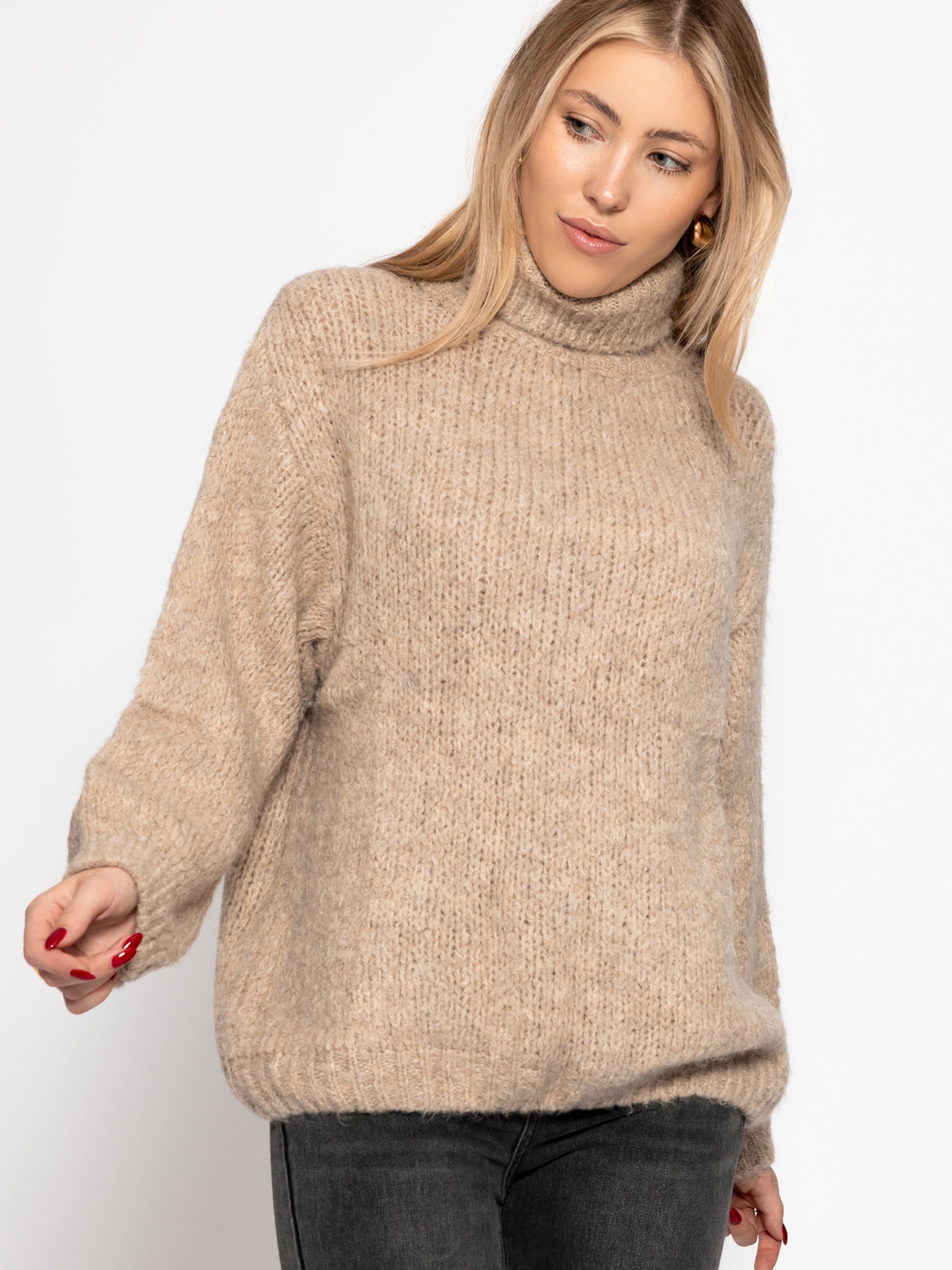 Oversize Rollkragenpullover - beige
