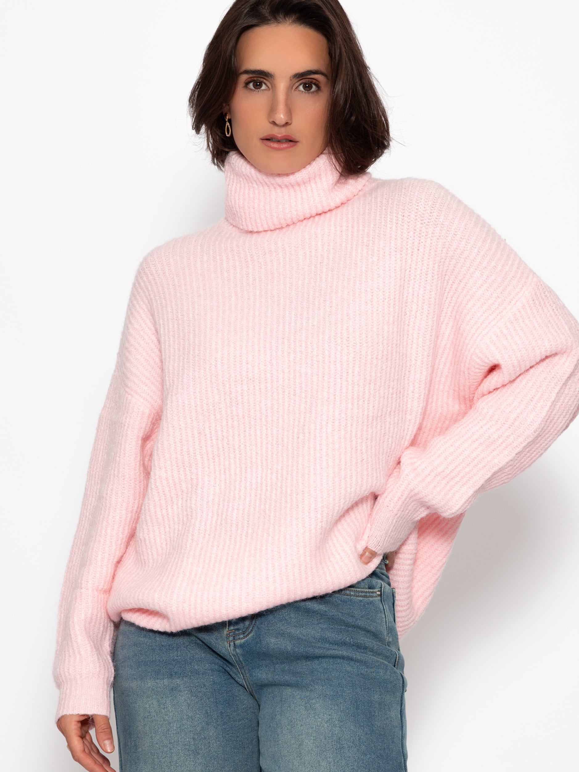 Oversize Rollkragenpullover - rosa