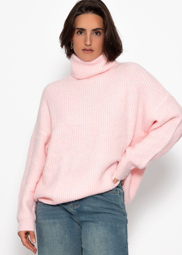 Oversize Rollkragenpullover - rosa