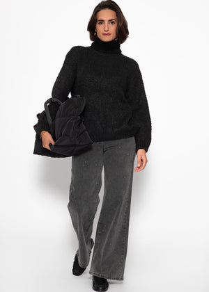 Oversize Rollkragenpullover - schwarz