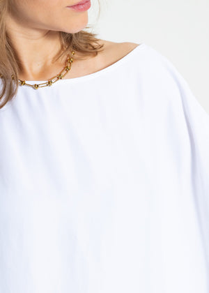 Oversize Satin Shirt mit asymmetrischem Saum - weiß