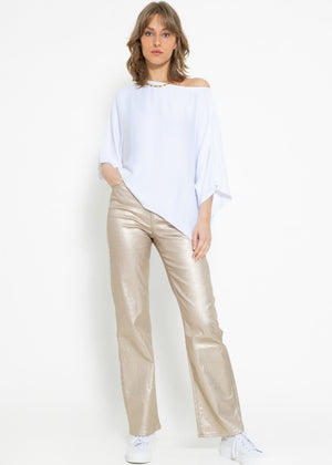 Oversize Satin Shirt mit asymmetrischem Saum - weiß