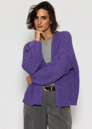 Oversize Strick-Cardigan mit Strukturmuster - lila