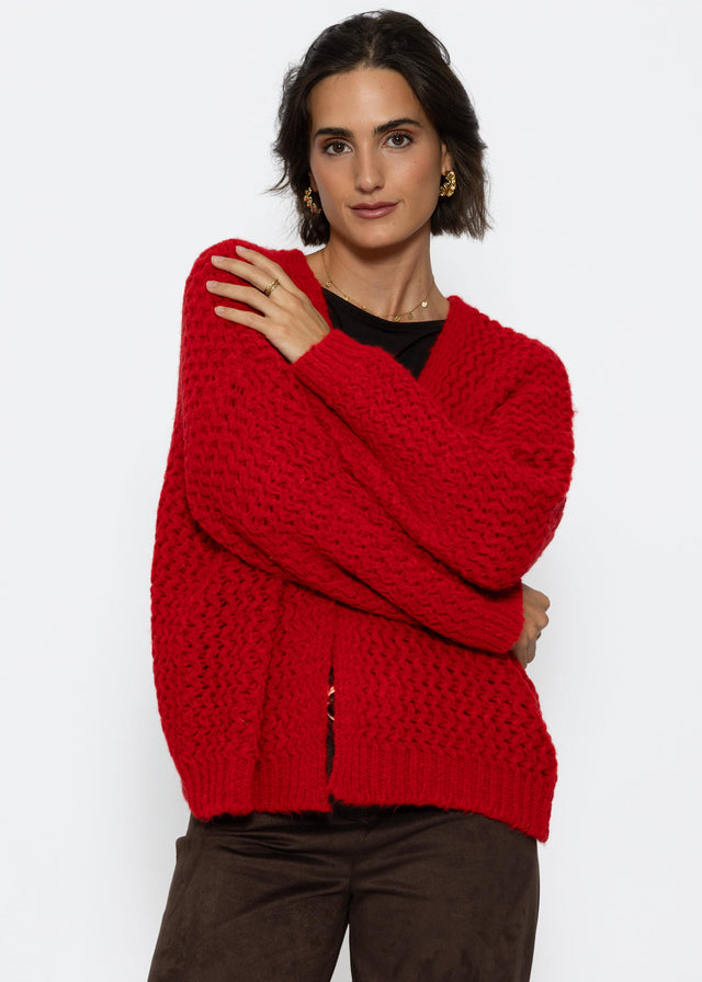 Oversize Strick-Cardigan mit Strukturmuster - rot