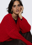 Oversize Strick-Cardigan mit Strukturmuster - rot