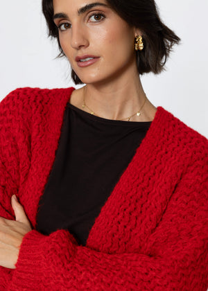 Oversize Strick-Cardigan mit Strukturmuster - rot