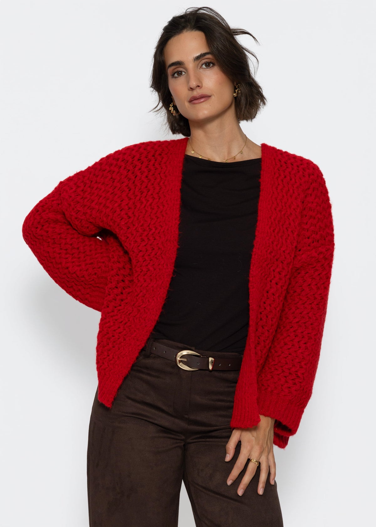 Oversize Strick-Cardigan mit Strukturmuster - rot