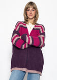 Oversize Strickjacke mit Streifen - pflaume