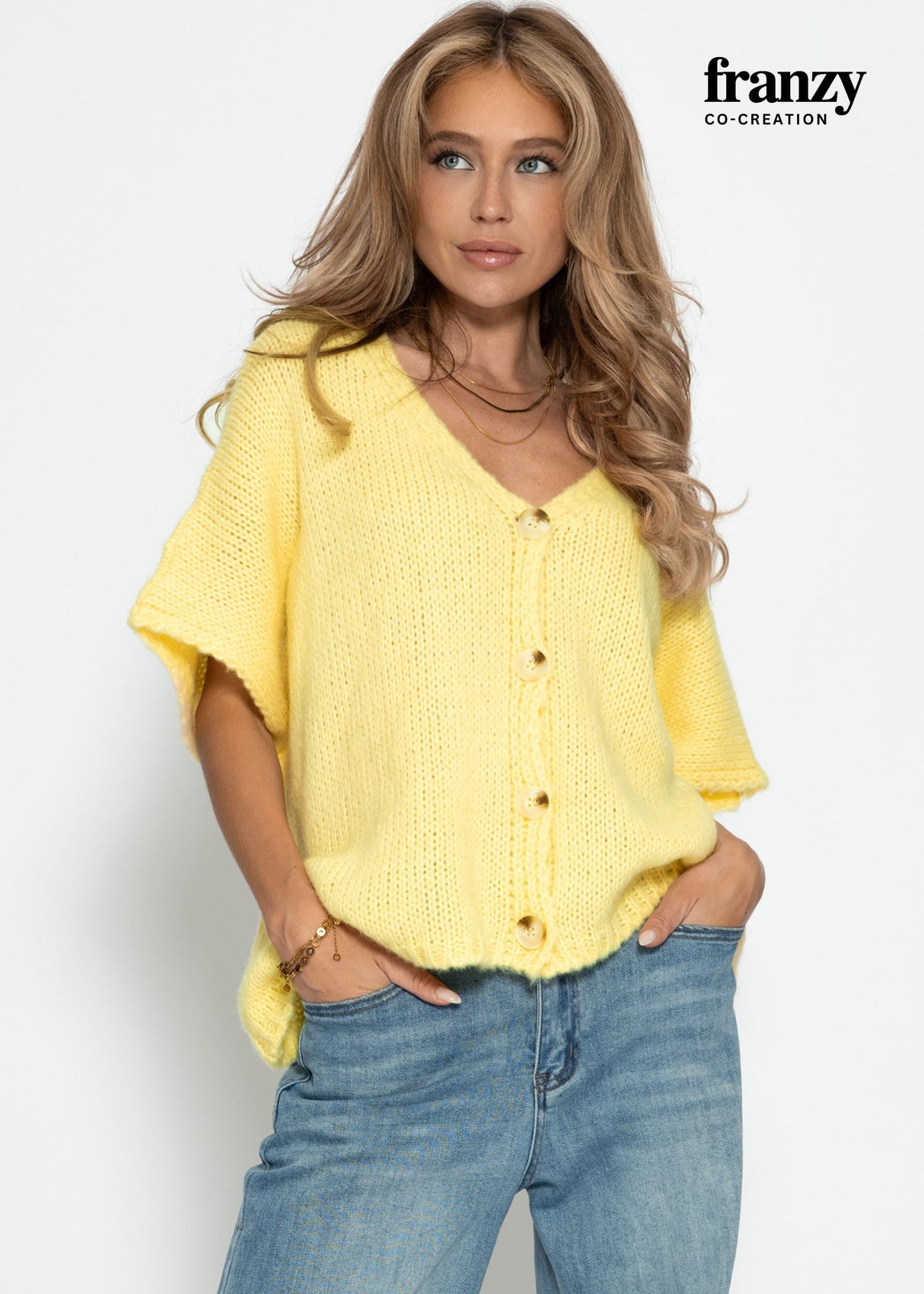 Oversize Strickweste - buttergelb