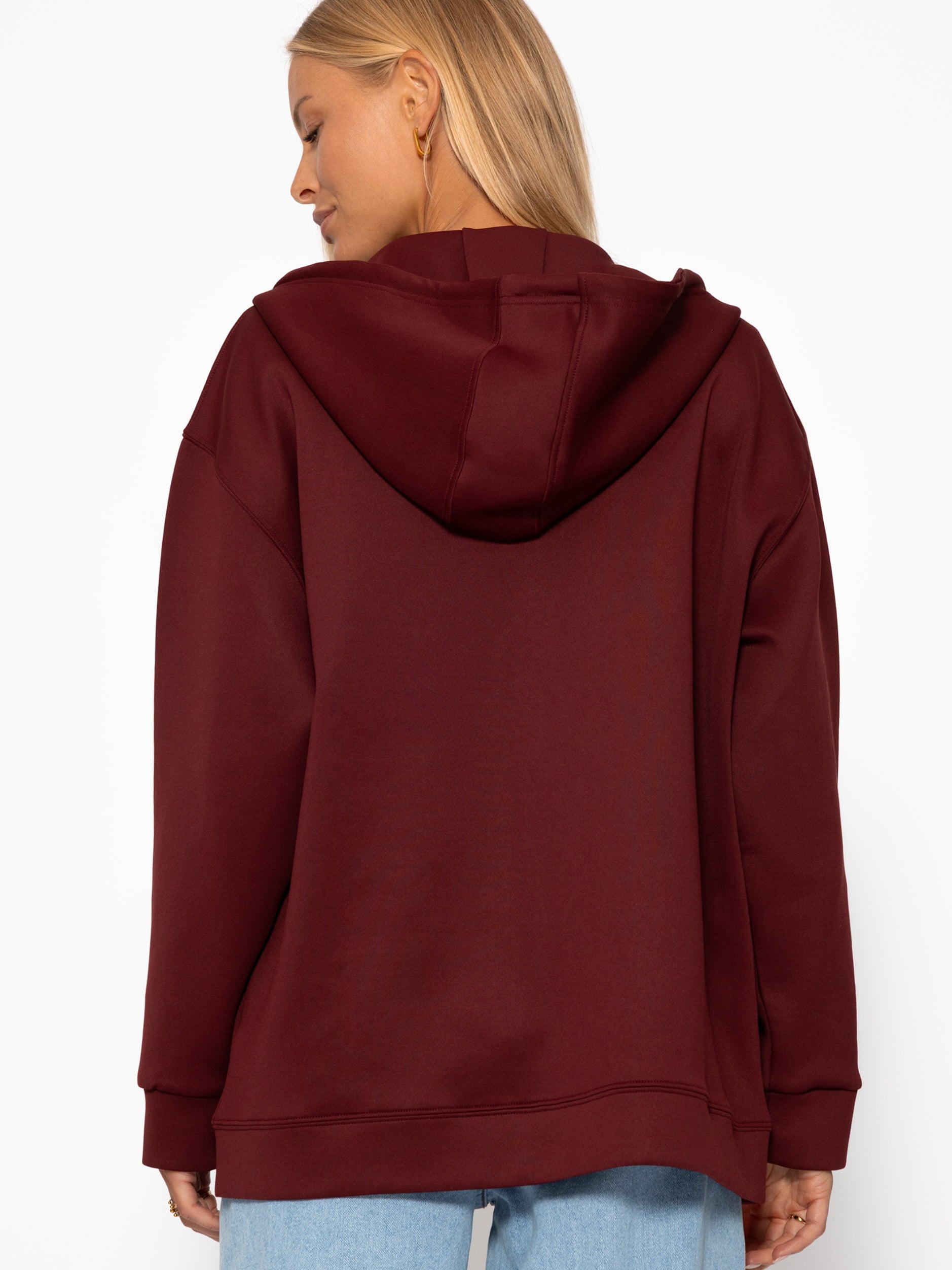 Oversize Sweatjacke mit Kapuze - burgundy